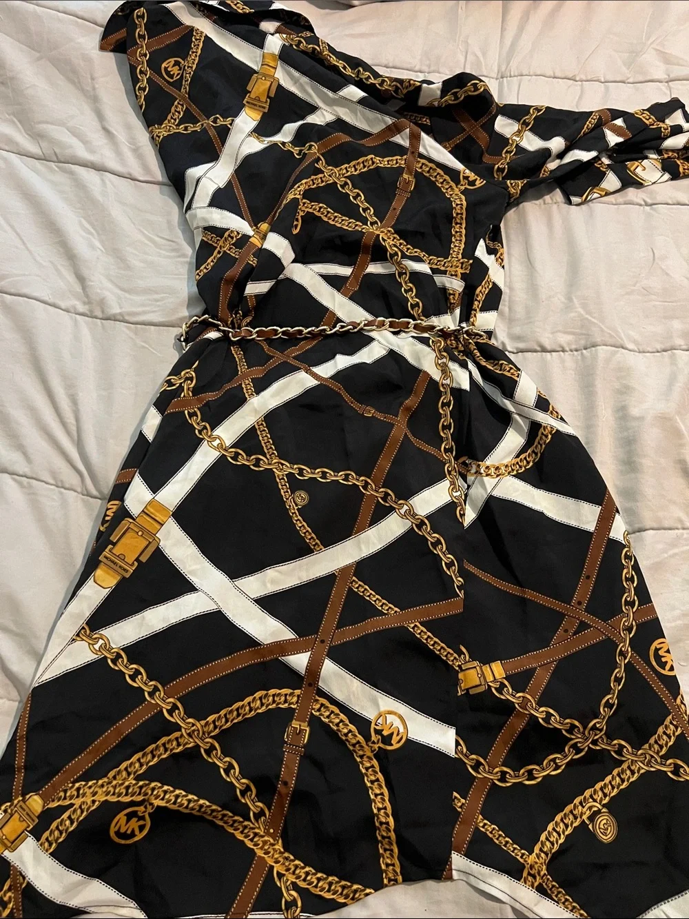 Chain-Print Black & Brown Shirt Dress